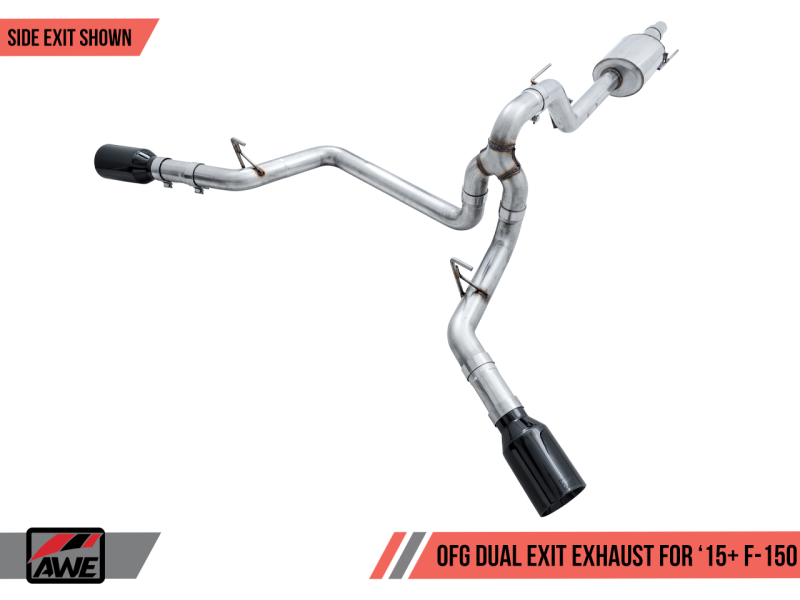AWE Tuning 2015+ Ford F-150 0FG Dual Exit Performance Exhaust System w/5in Diamond Black Tips