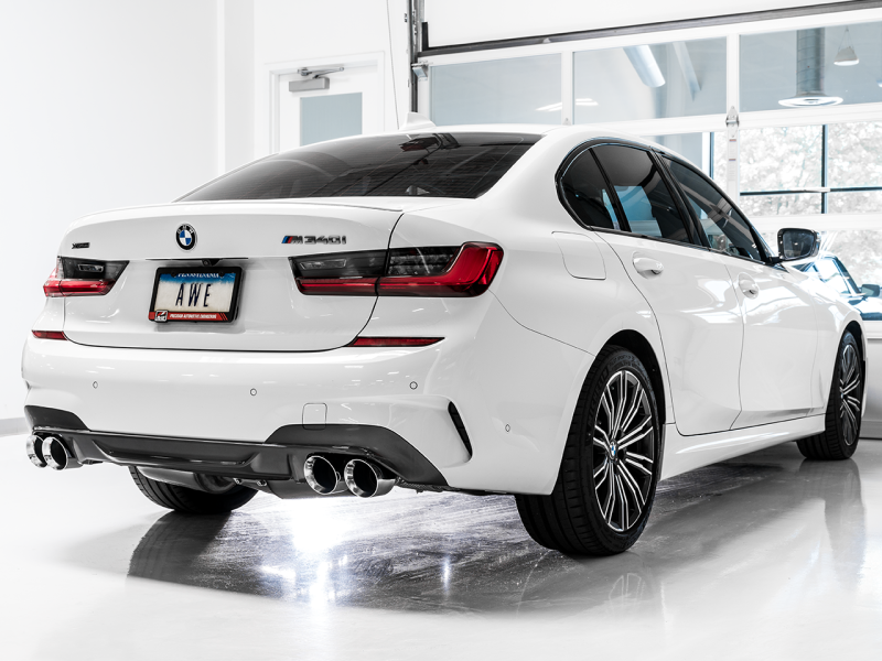 AWE Tuning 2019+ BMW M340i (G20) Resonated Touring Edition Exhaust - Quad Chrome Silver Tips