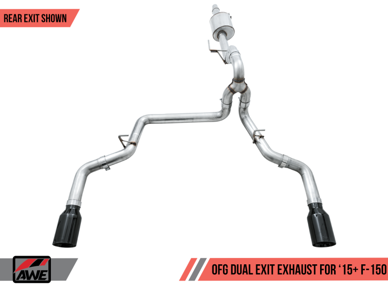 AWE Tuning 2015+ Ford F-150 0FG Dual Exit Performance Exhaust System w/5in Diamond Black Tips